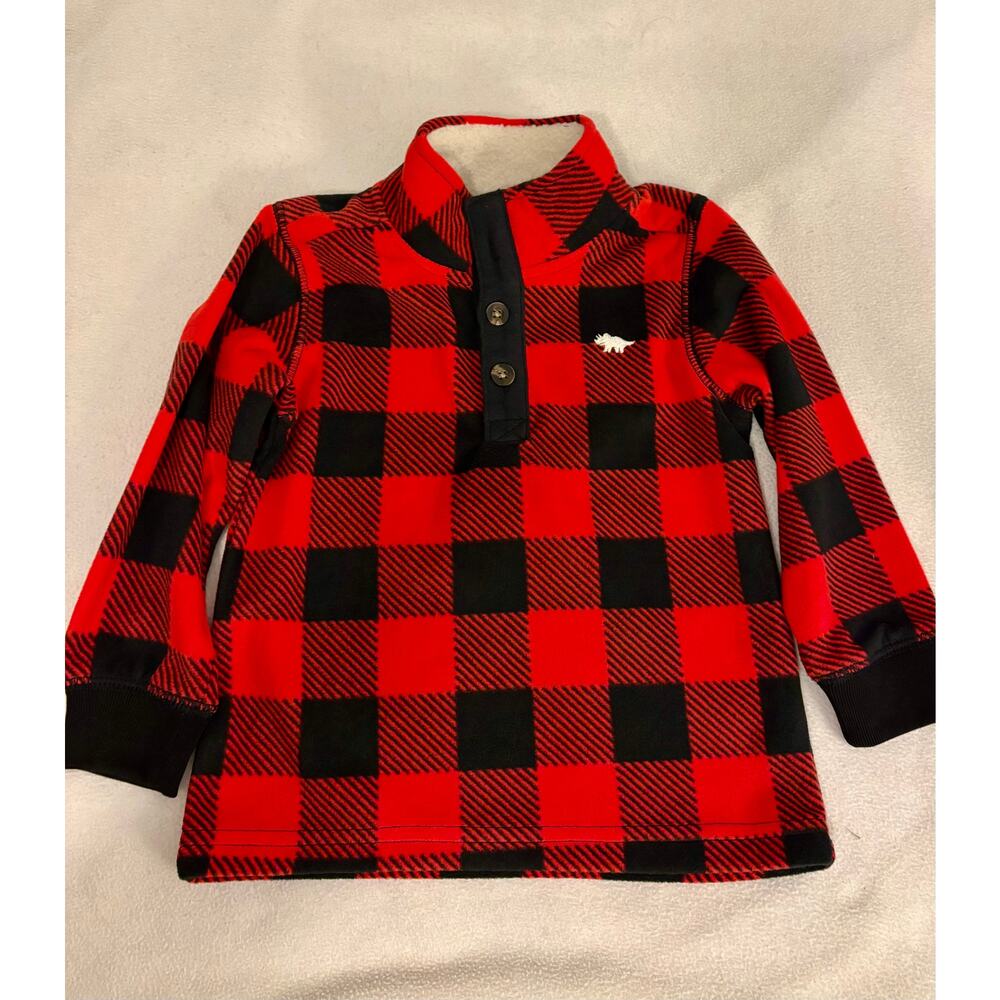 Carter's Toddler Boys Fleece Buffalo Plaid Pullover Top Red and Black Size 2T